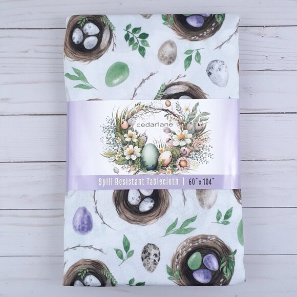 Cedarlane Other - Fabric Tablecloth Spring Easter Bird Nest Eggs 60x104 Spill Resistant